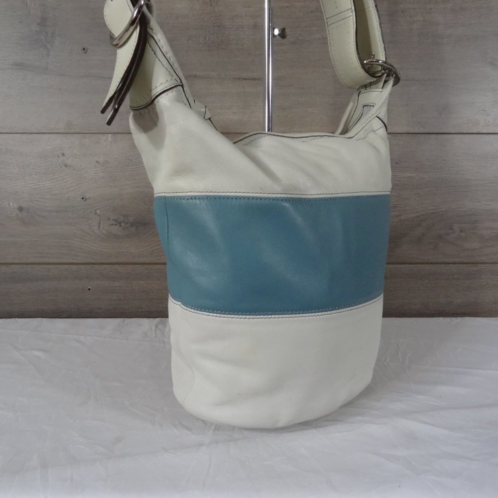 Coach F13357 White Blue Rugby Duffle Bucket Bag - Picture 3 of 12